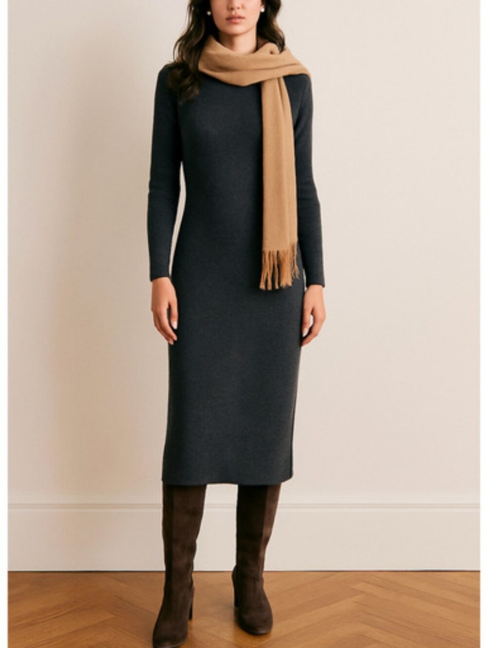 Jenni Kayne Charcoal Gray Long-Sleeve Merino Wool Maxi Dress